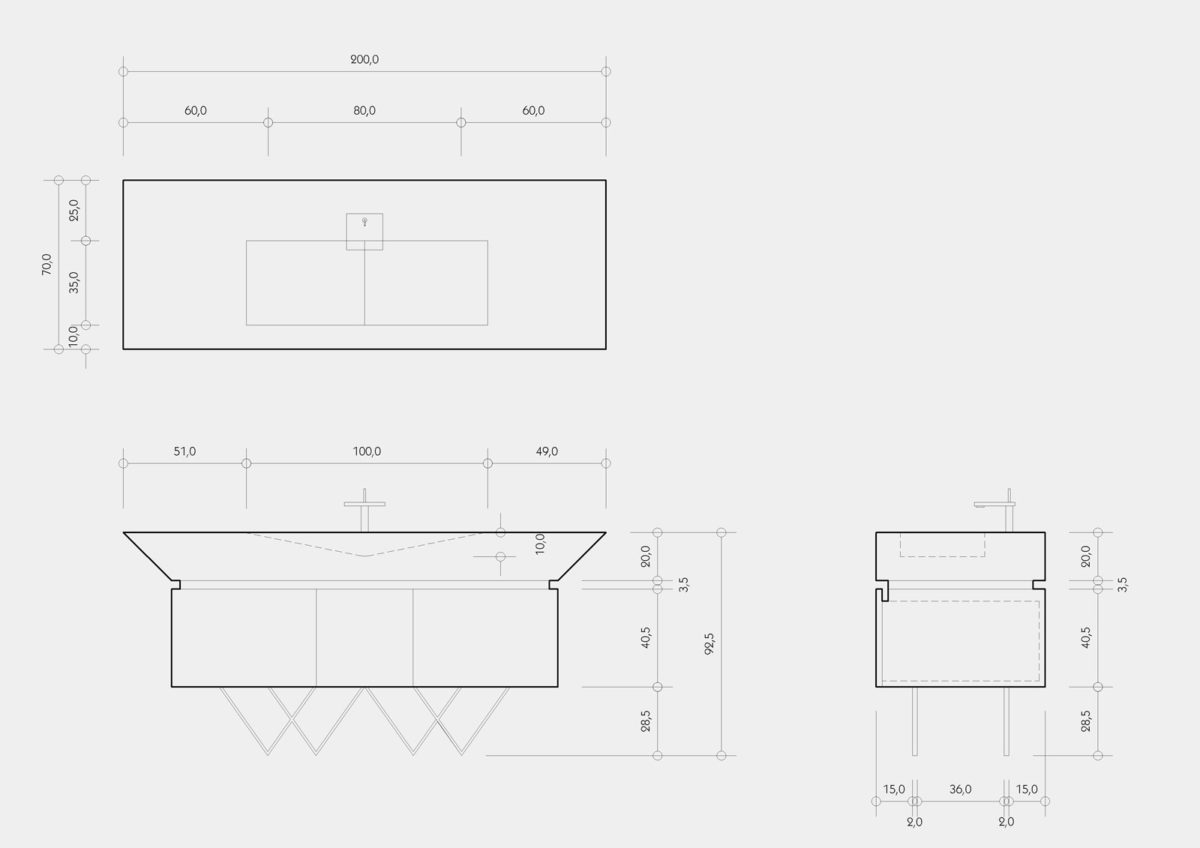 Proyecto de diseño industrial. Mueble lavabo. Planos técnicos